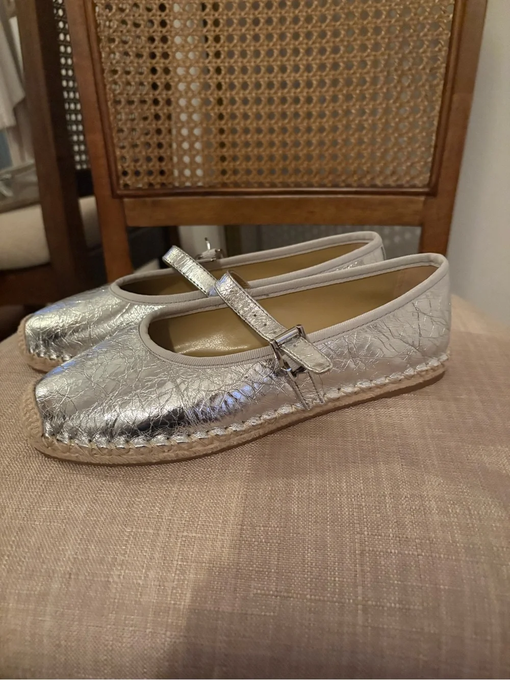 NEW Michael Kors silver Mary Jane Espadrille Flats
